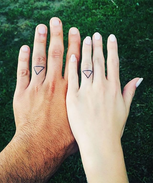 Triangle-Ring-Tattoo-On-Couple-Finger